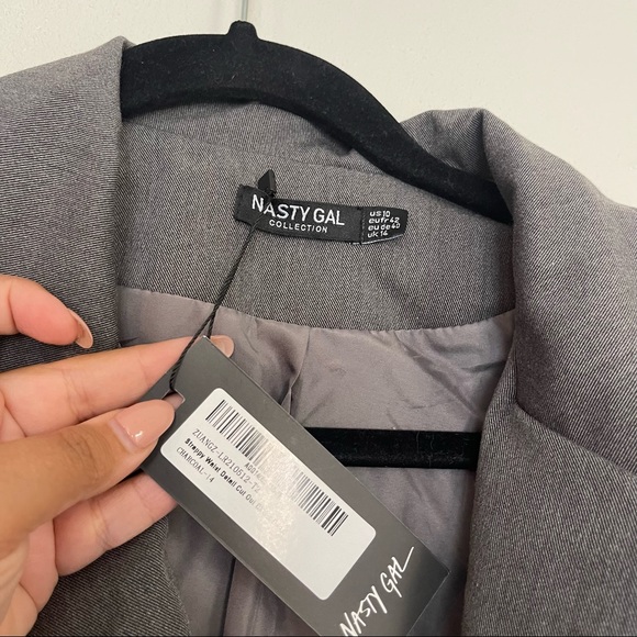 New Nasty Gal Strappy Waist Detail Cut Out Blazer Dress Size 10 Charcoal - Picture 9 of 13